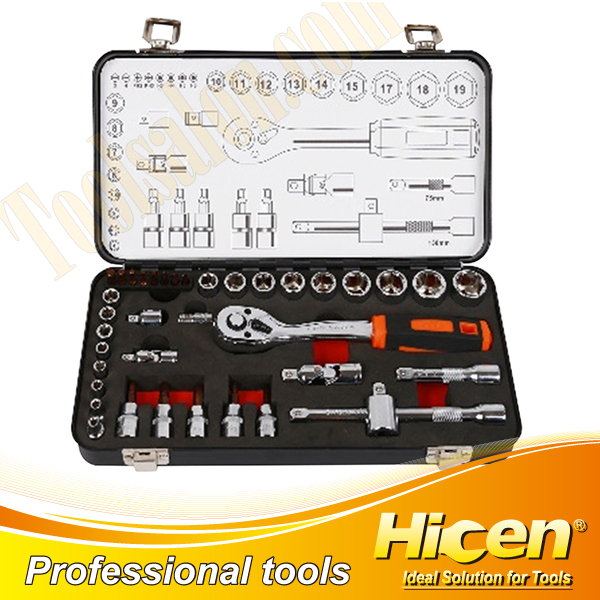 38 Pcs 1/4''& 3/8''Dr. Socket Set With Metal Case
