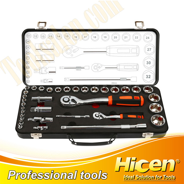 34pcs 1/4''& 1/2''DR.Socket Set With Metal Case