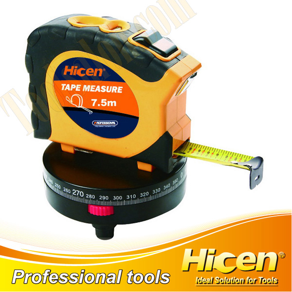 Rubber Coated ABS Case Measuring Tape With Base,With Level,Magnet And Light