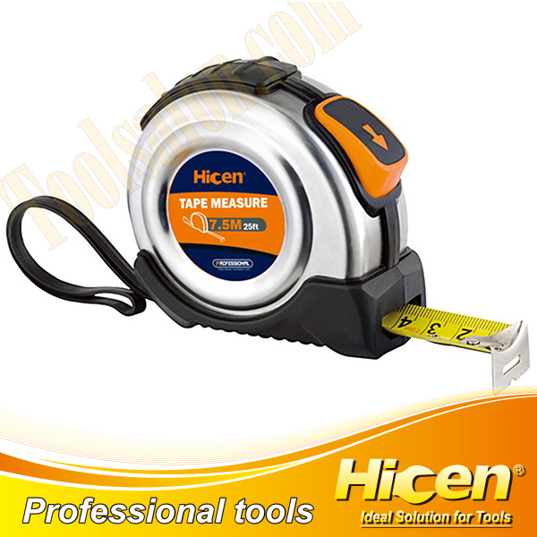 7.5M Self-locking Stainless Steel Case with Rubber Measuring Tape
