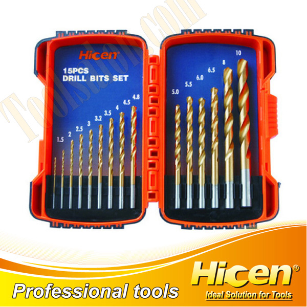 15pcs Titanium Coated Drill Bits Set