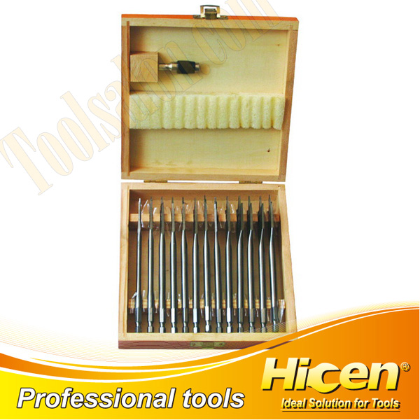 14pcs Hexagon Shank Wood Flat Drill Bit Set, Spade Drill Bit