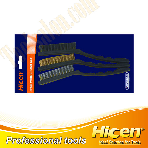 3 PCS Steel/Brass/Nylon Wire Brush Set with Plastic Handle