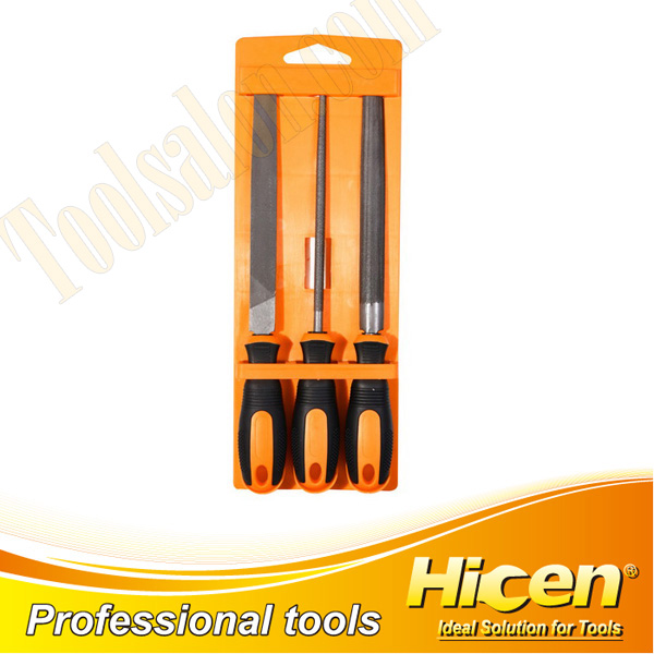 3 PCS Carbon Steel File Set with Rubber Handles, Round files, Flat Files, Half Round Files