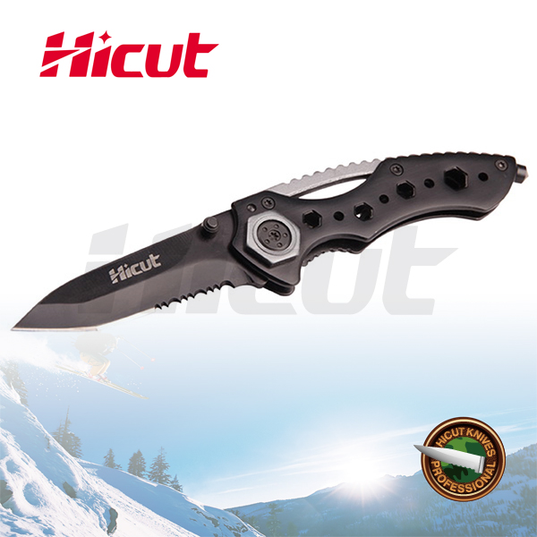 Tanto Combo Edge Locking Liner Folding Knife with Glass Break