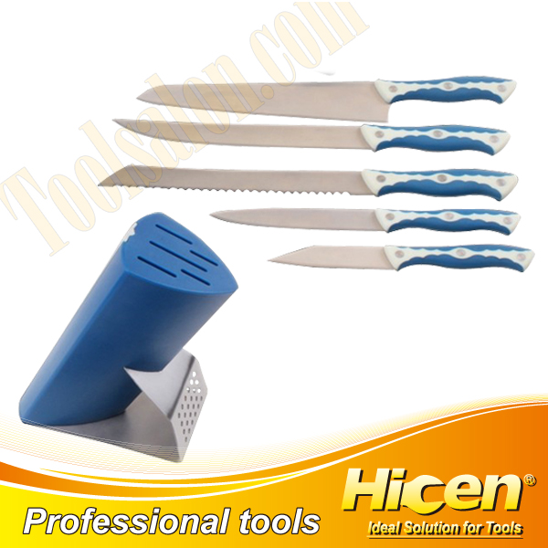 6pcs New Rubber Plastic Handle Kitchen Knives Set