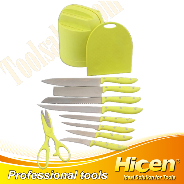 11pcs Yellow Plastic Handle Kitchen Knives Set