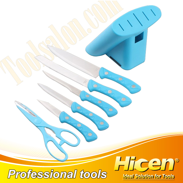 7pcs Blue Plastic Handle Kitchen Knives Set