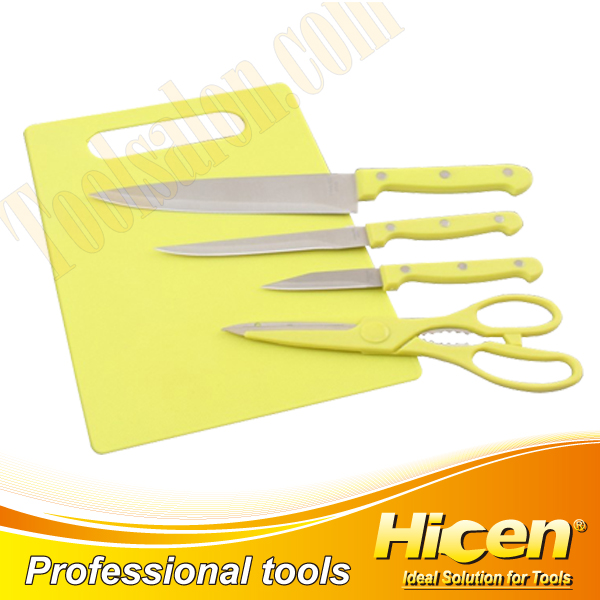 5pcs Stainless Steel Blade Kitchen Knife Kit with Chopping Block