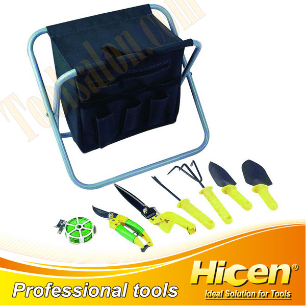 8pcs Combination Garden Tool Set with Folding Seat