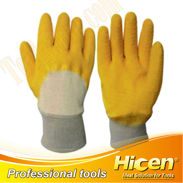 High Quality Yellow Latex Coated Knit Wrist Working Gloves