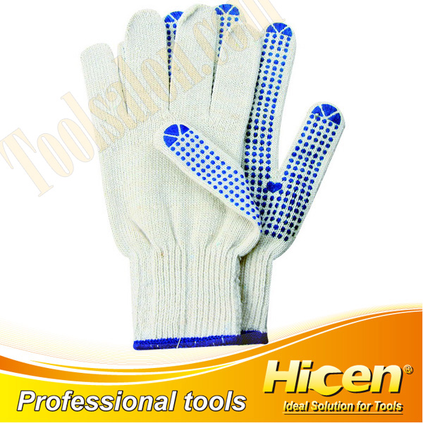 Bleached Cotton PVC Dotted Palm Working Gloves
