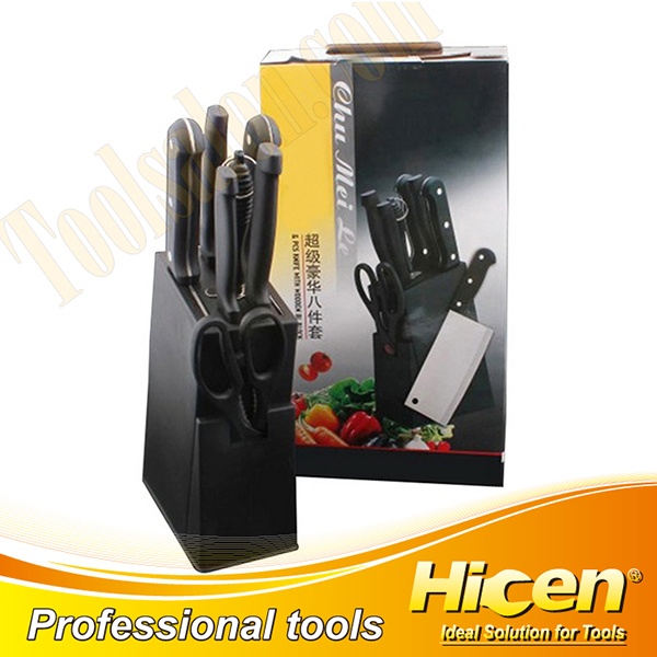8pcs Stainless Steel Blade Plastic Handle Kitchen Knives Set